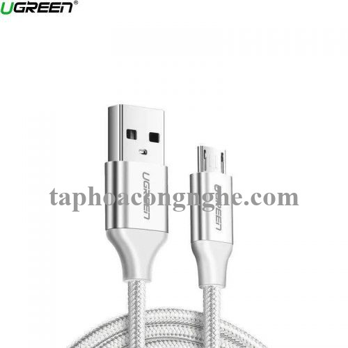 Ugreen 60149 25cm QC3.0 màu trắng đầu bọc nhôm chống nhiễu cáp Micro sang USB 2.0 sạc và truyền dữ liệu từ máy tính ra điện thoại dài 0.25m US290 30060149